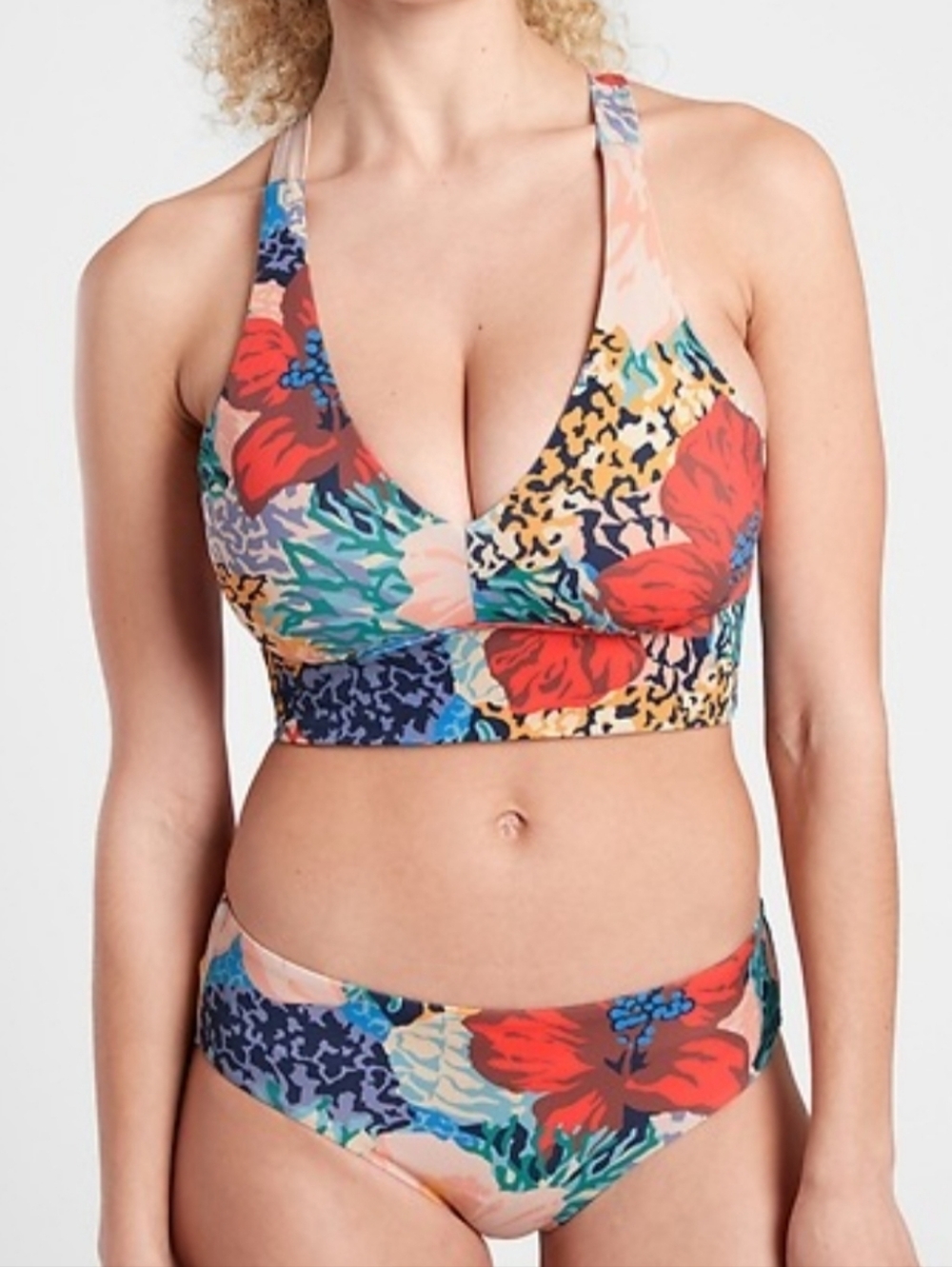 Athleta Floral Halter Bikini Set Tropical Print Swimsuit Top Bottom - Picture 5 of 10